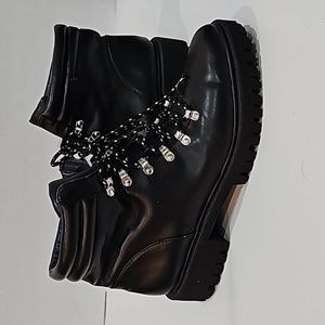 Zara Trafaluc Black Faux Leather Lace Up Boots Size 41/10.5  Combat Ankle